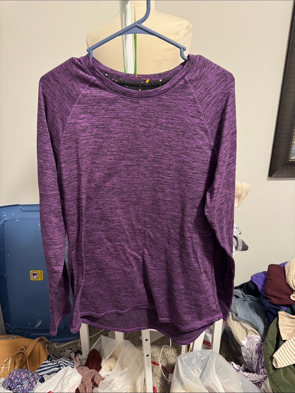 Cuddl Duds Heathered Purple Long-Sleeve Crewneck Top